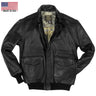 Front view of Cockpit USA Men's Antique Lambskin Leather A-2 Flight Jacket in black