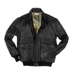 Front view of Cockpit USA Men's Antique Lambskin Leather A-2 Flight Jacket in black