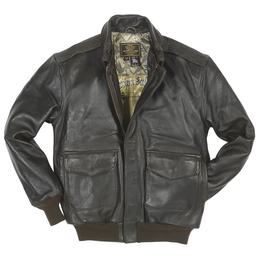 Cockpit USA Men's Antique Lambskin Leather A-2 Flight Jacket - Brown