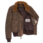 Front open view of the Cockpit USA men's Avenger vintage G-1 leather flight jacket
