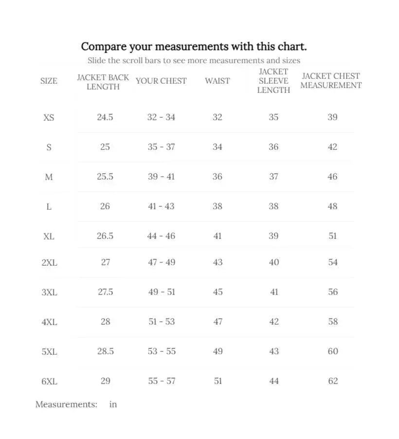Cockpit USA Men's Avenger Vintage G-1 Leather Flight Jacket size chart