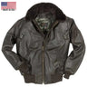 Front view of Cockpit USA Men's B-15 Cowhide Flight Jacket in brown with shearling collar