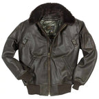 Front view of Cockpit USA Men's B-15 Cowhide Flight Jacket in brown with shearling collar