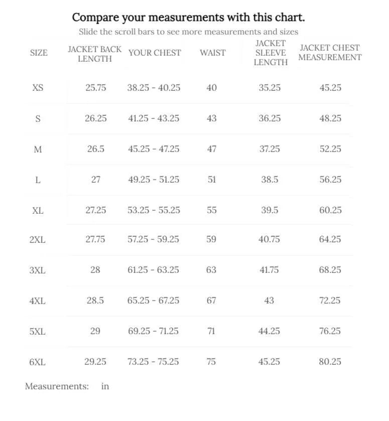 Cockpit USA Men's B-15 Nylon Bomber Jacket size chart