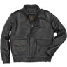 Front view of Cockpit USA black A-2 leather jacket without fur collar