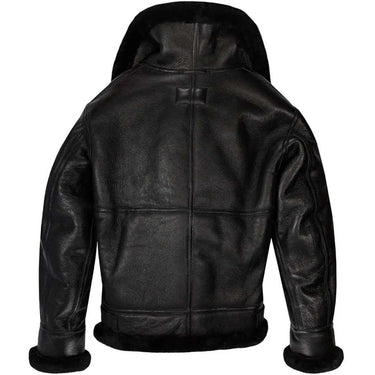 Back view of Cockpit USA Black B-3 Jacket with collar flipped up