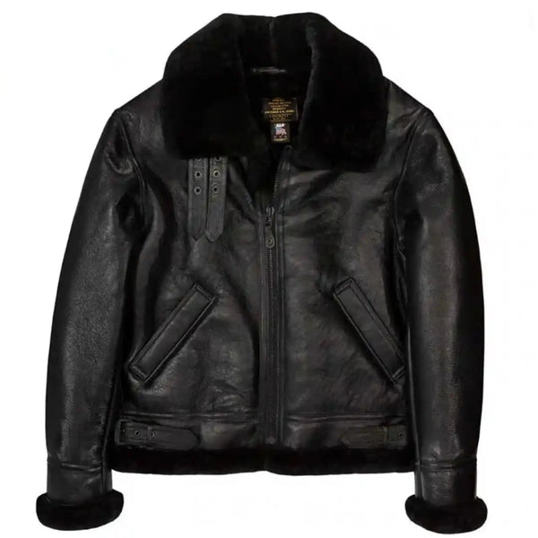 US SHEEPSKIN B-3 シープスキン フライトジャケット 黒 L Men's Black Leather Bomber Jacket | Black Shearling Jacket