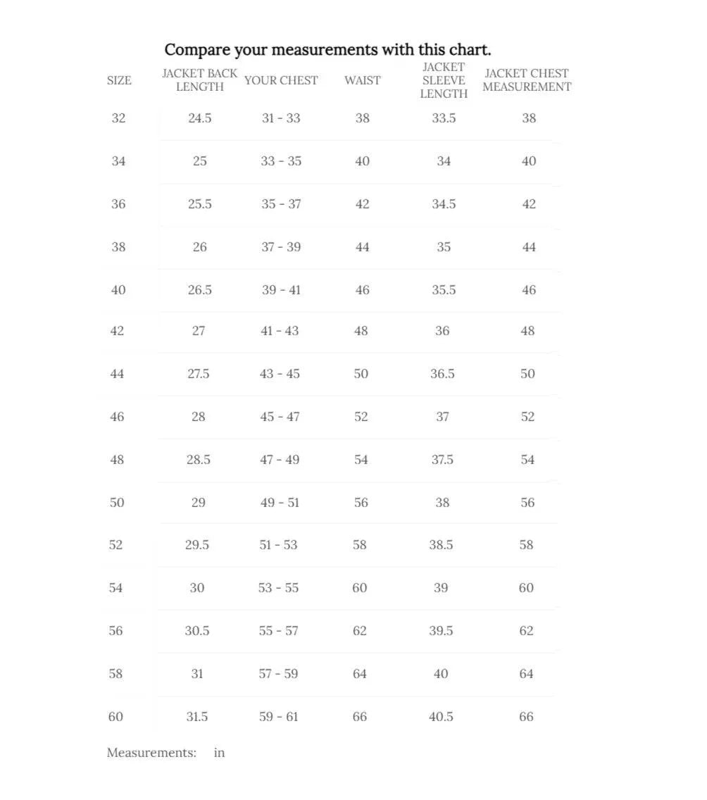 Cockpit USA Men's British R.A.F. Sheepskin Bomber Jacket size chart