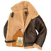 Partially open view of a Cockpit USA men's British RAF sheepskin bomber jacket, made in USA