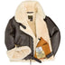 Open jacket view showing full shearling lining and interior authenticity labels