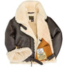 Open jacket view showing full shearling lining and interior authenticity labels