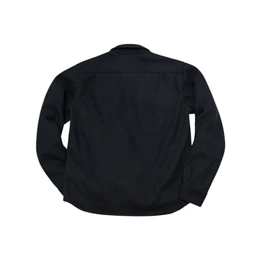 Back view of navy CPO shirt showing shoulder seams and tailored structure