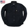 Front view of Cockpit USA Men’s CPO Shirt in navy wool blend with flap pockets and USN pin