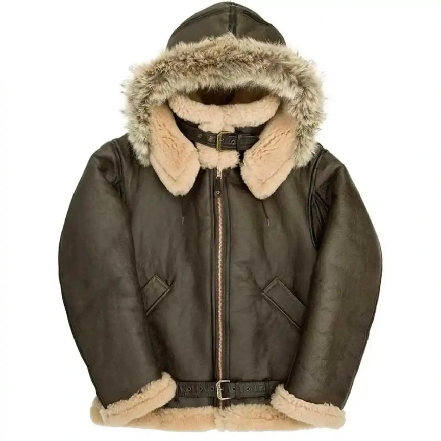 Cockpit USA Men’s Dunkirk Hooded R.A.F. Sheepskin Bomber Jacket | Made in USA