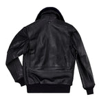 View from the back of a black Cockpit USA men's G-1 antique lambskin leather flight jacket
