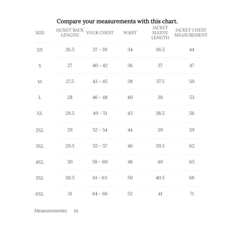 Cockpit USA Men's G-1 Antique Lambskin Leather Flight Jacket — size chart