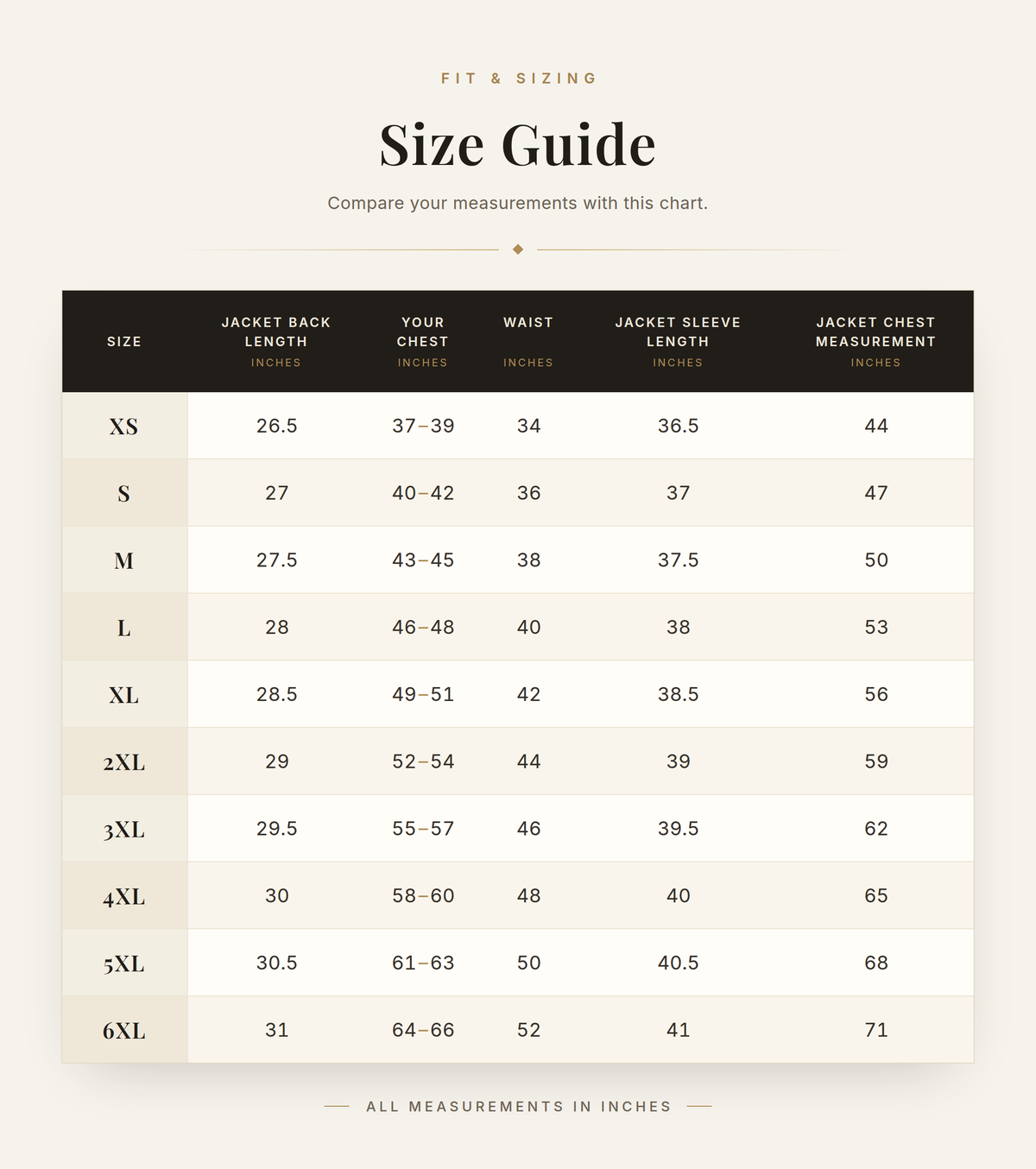 Cockpit USA Mens G-1 Calfskin Leather Flight Jacket — size chart