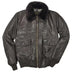 Front view of Cockpit USA Men's G-1 Calfskin Leather Flight Jacket showing button-flap pockets and fur collar
