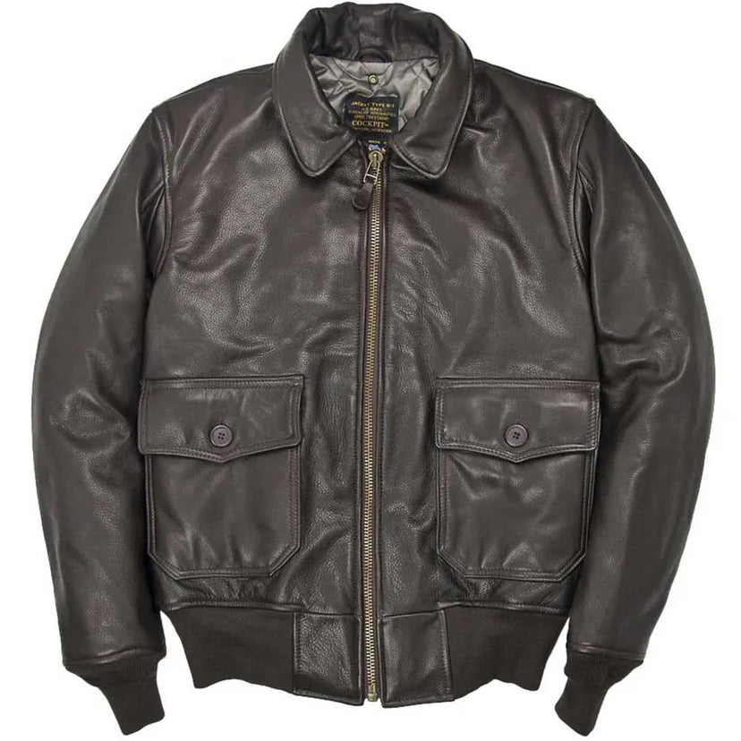Front view of the same jacket without the fur collar attached