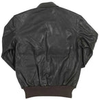 Back view displaying the gathered waistband and smooth goatskin leather construction.
