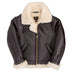 Interior view of Cockpit USA Men's Hooded B-3 Sheepskin Bomber Jacket with cream shearling lining and fur trim