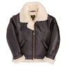 Interior view of Cockpit USA Men's Hooded B-3 Sheepskin Bomber Jacket with cream shearling lining and fur trim