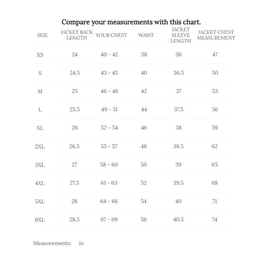 Cockpit USA Men's MA-1 Nylon Satin Flight Jacket size chart