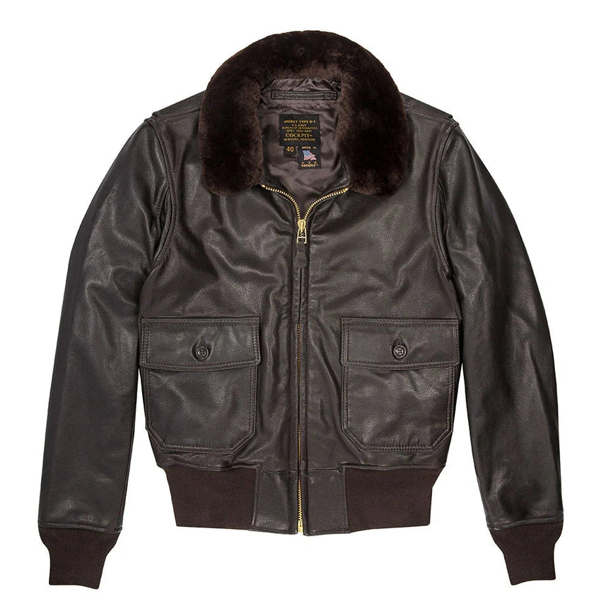 Cockpit USA Men’s USN G-1 Mil-Spec Goatskin Leather Flight Jacket | Made in USA
