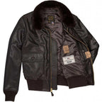 Interior view of Cockpit USA Men's Mil Spec USN G-1 flight jacket showing lining and tags