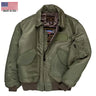 Front view of Cockpit USA Men's CWU-55/P Military Spec Flight Jacket in green