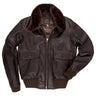 Front view of Cockpit USA Men's Modified G-1 Goatskin Leather Flight Jacket with removable fur collar attached