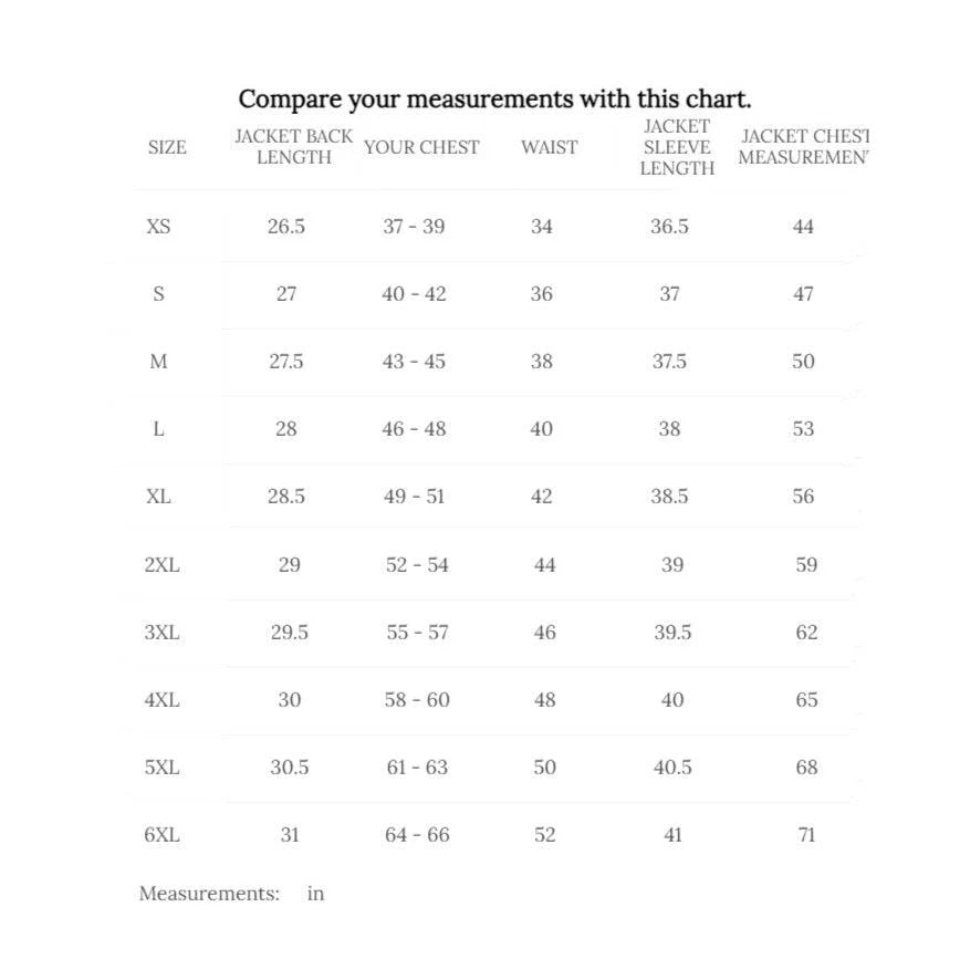 Cockpit USA Men's Modified Raider Leather Flight Jacket — size chart