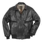 Front view of Cockpit USA Men's Modified Raider Leather Flight Jacket in black cowhide leather