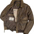 Interior view of the Mustang Vintage A-2 jacket showing lining and labels, made in USA