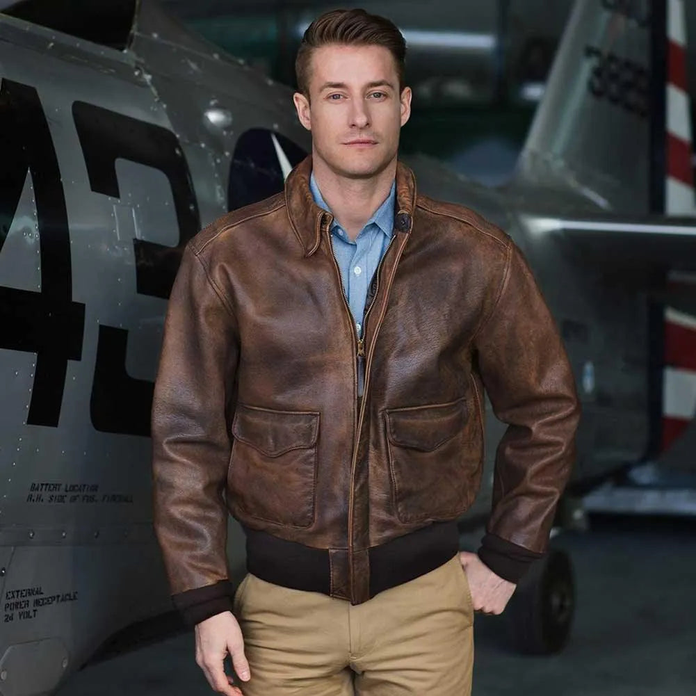Cockpit USA Mens Mustang Vintage A-2 Leather Flight Jacket | Made In USA