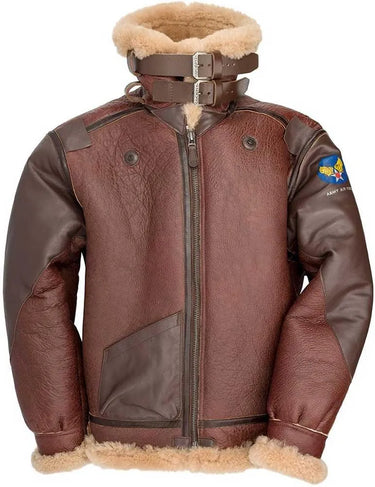 Front view of Cockpit USA Pearl Harbor B-3 Jacket with collar buckled up for cold-weather protection