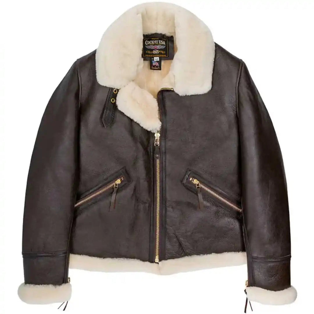 Flat lay front view of Cockpit USA Men's Scout Sheepskin Bomber Jacket