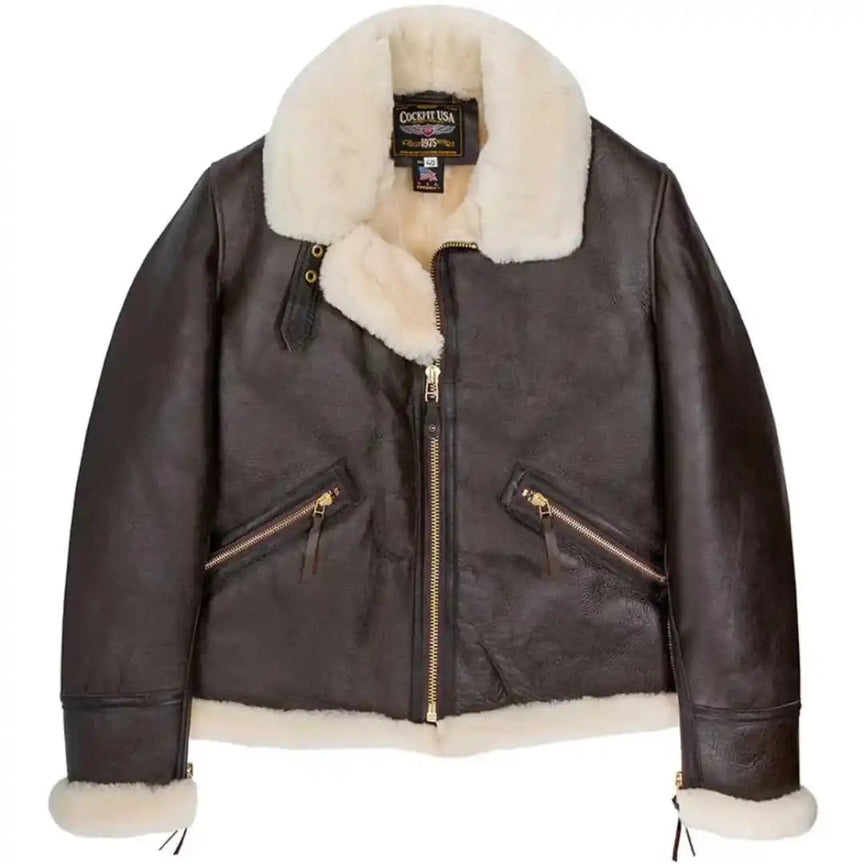 Cockpit USA Men’s B-9 Scout Sheepskin Bomber Jacket | WWII American Shearling Flight Jacket – Made in USA