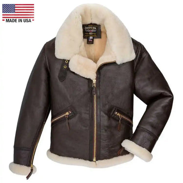 Angled front view of Cockpit USA Men's Scout Sheepskin Bomber Jacket