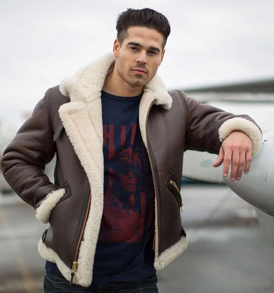 Cockpit USA Men’s B-9 Scout Sheepskin Bomber Jacket | WWII American Shearling Flight Jacket – Made in USA