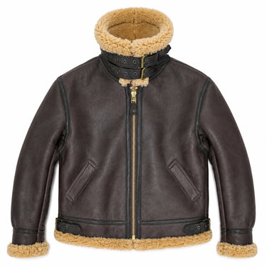 Cockpit USA Men's Spitfire B-3 Jacket on flat lay fully zipped with collar buckled