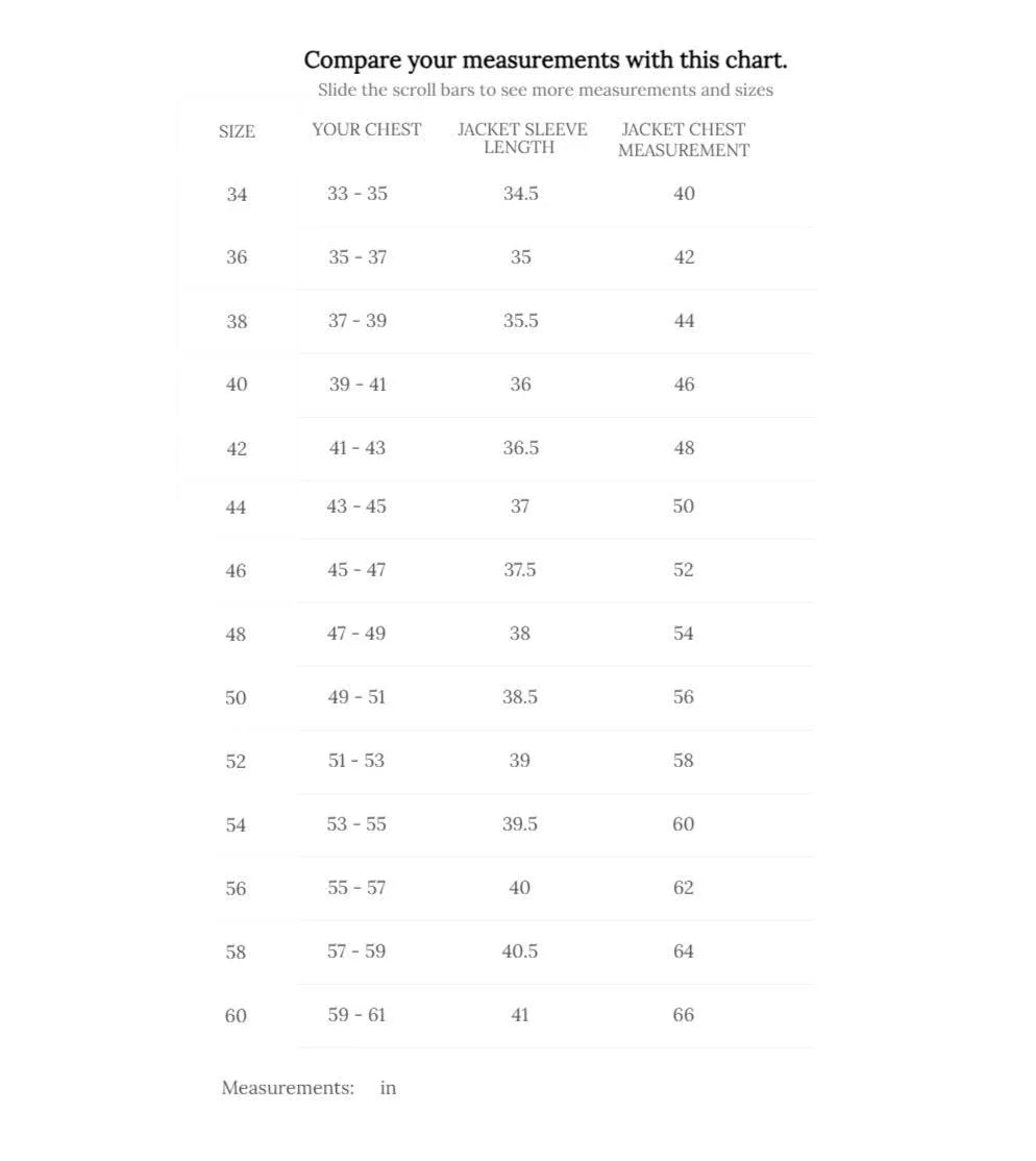Cockpit USA Men's Tokyo Raiders Horsehide A-2 Flight Jacket | Made In USA — size chart