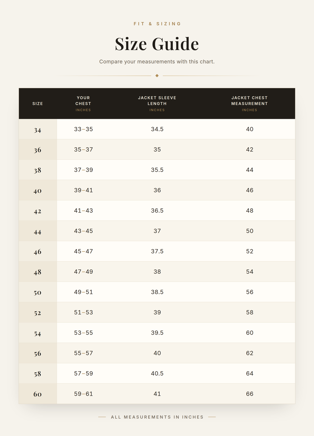 Cockpit USA Men's Tokyo Raiders Horsehide A-2 Flight Jacket | Made In USA — size chart