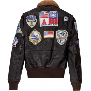 Back view of Cockpit USA Men's Top Gun II Navy G-1 Flight Jacket with USN patches