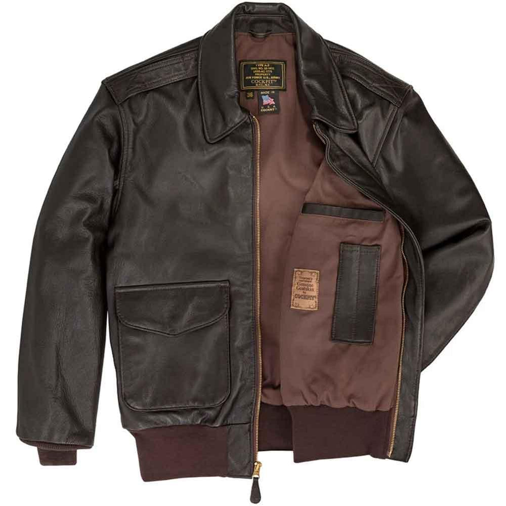 Cockpit USA Mens USAF Goatskin A-2 Flight Jacket - Brown - Legendary USA