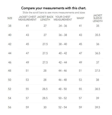 Size chart for Cockpit USA Men's USN Carrier Jacket including chest, waist, and sleeve measurements