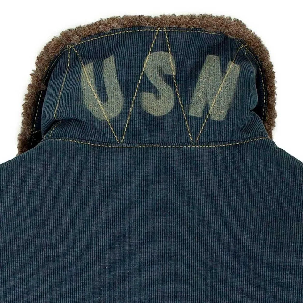 The USN stencil beneath the collar — per the 1944 pattern