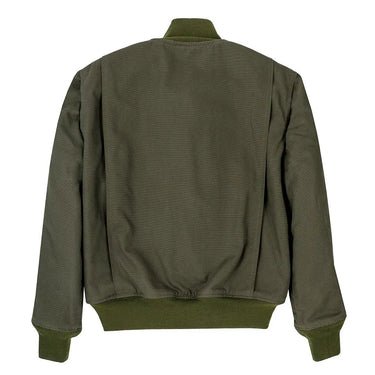 Rear view of the WWII American Tanker Jacket in olive, showing simple back design and ribbed hem