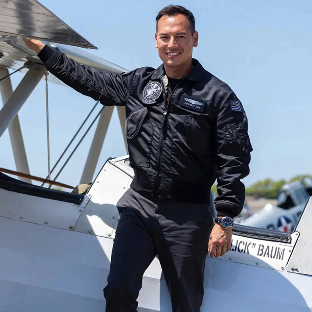 Cockpit USA Movie Heroes Men's Black Stealth Nylon Flight Jacket