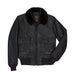 Front view of Cockpit USA Men's Submariner G-1 Leather Flight Jacket in black with flap pockets and mouton collar made in USA